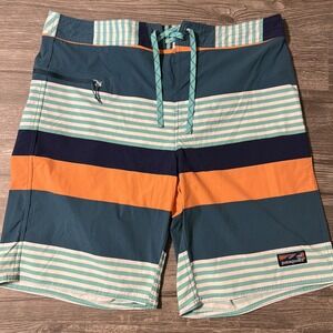Patagonia Wavewarer Unlined Color Block Striped Board Shorts Swimwear,‎ Sz 38x10